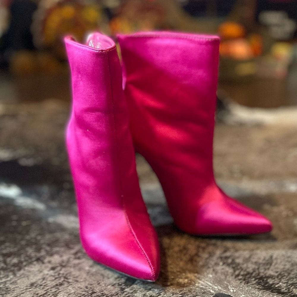 Hot pink satin bootie